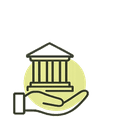 Badge: hand supporting a classical building